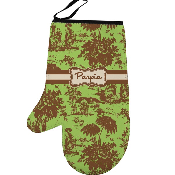 Custom Green & Brown Toile Left Oven Mitt (Personalized)