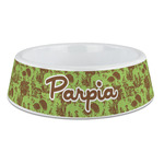 Green & Brown Toile Plastic Dog Bowl - Large (Personalized)