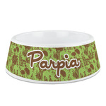 Green & Brown Toile Plastic Dog Bowl - Medium (Personalized)