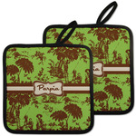 Green & Brown Toile Pot Holders - Set of 2 w/ Name or Text