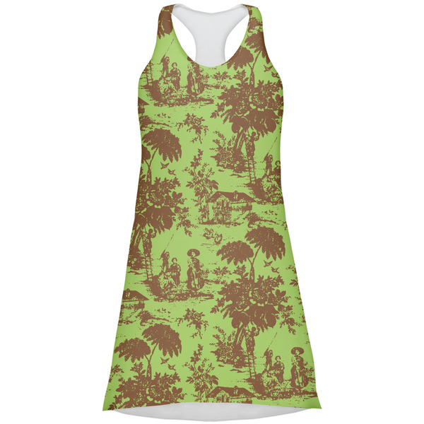 Custom Green & Brown Toile Racerback Dress - X Large