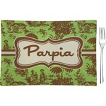 Green & Brown Toile Rectangular Glass Appetizer / Dessert Plate - Single or Set (Personalized)