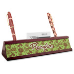 Green & Brown Toile Red Mahogany Nameplate with Business Card Holder (Personalized)