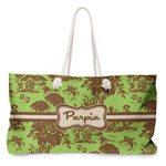 Green & Brown Toile Large Tote Bag with Rope Handles (Personalized)