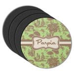 Green & Brown Toile Round Rubber Backed Coasters - Set of 4 (Personalized)