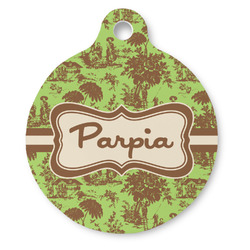 Green & Brown Toile Round Pet ID Tag - Large (Personalized)