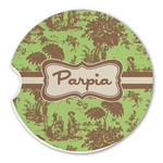 Green & Brown Toile Sandstone Car Coaster - Single (Personalized)