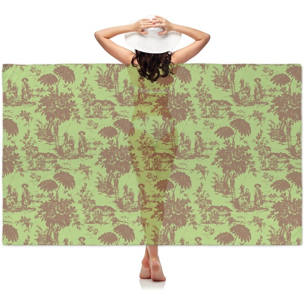 Custom Green & Brown Toile Sheer Sarong