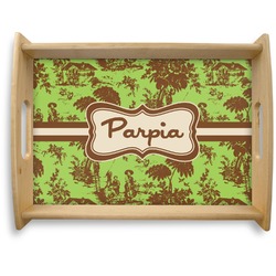 Green & Brown Toile Natural Wooden Tray - Large (Personalized)