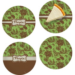 Green & Brown Toile Set of 4 Glass Appetizer / Dessert Plate 8" (Personalized)