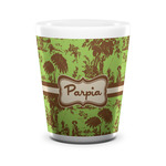 Green & Brown Toile Ceramic Shot Glass - 1.5 oz - White - Single (Personalized)