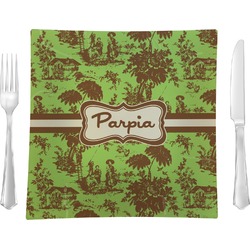 Green & Brown Toile Glass Square Lunch / Dinner Plate 9.5" (Personalized)