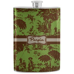 Green & Brown Toile Stainless Steel Flask (Personalized)