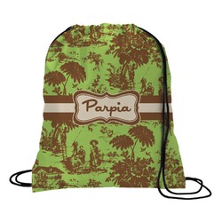 Green & Brown Toile Drawstring Backpack - Large (Personalized)