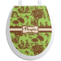 Green & Brown Toile Toilet Seat Decal - Round (Personalized)