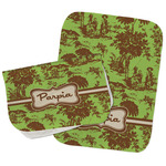 Green & Brown Toile Burp Cloths - Fleece - Set of 2 w/ Name or Text