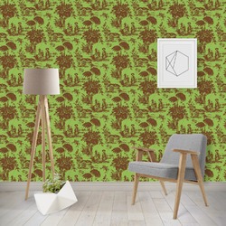 Green & Brown Toile Wallpaper & Surface Covering (Water Activated - Removable)