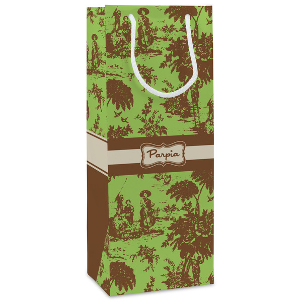 Custom Green & Brown Toile Wine Gift Bags - Matte (Personalized)