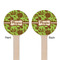 Green & Brown Toile Wooden 6" Stir Stick - Round - Double Sided - Front & Back