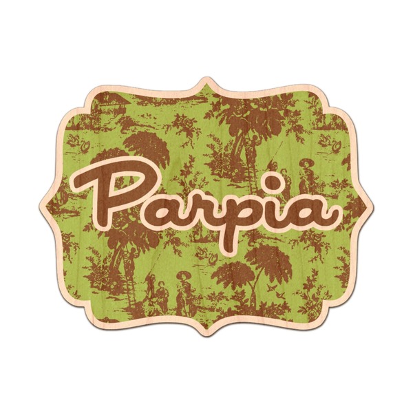 Custom Green & Brown Toile Genuine Maple or Cherry Wood Sticker (Personalized)