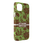 Green & Brown Toile iPhone Case - Plastic - iPhone 14 Plus (Personalized)