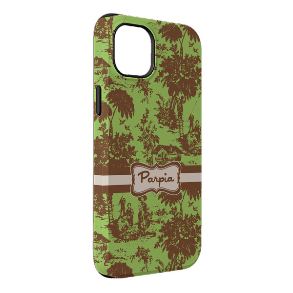 Custom Green & Brown Toile iPhone Case - Rubber Lined - iPhone 14 Pro Max (Personalized)