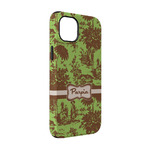 Green & Brown Toile iPhone Case - Rubber Lined - iPhone 14 Pro (Personalized)