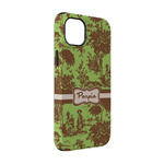 Green & Brown Toile iPhone Case - Rubber Lined - iPhone 14 (Personalized)