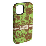 Green & Brown Toile iPhone Case - Rubber Lined - iPhone 15 Plus (Personalized)