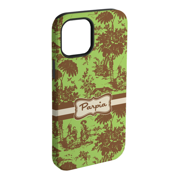 Custom Green & Brown Toile iPhone Case - Rubber Lined - iPhone 15 Plus (Personalized)