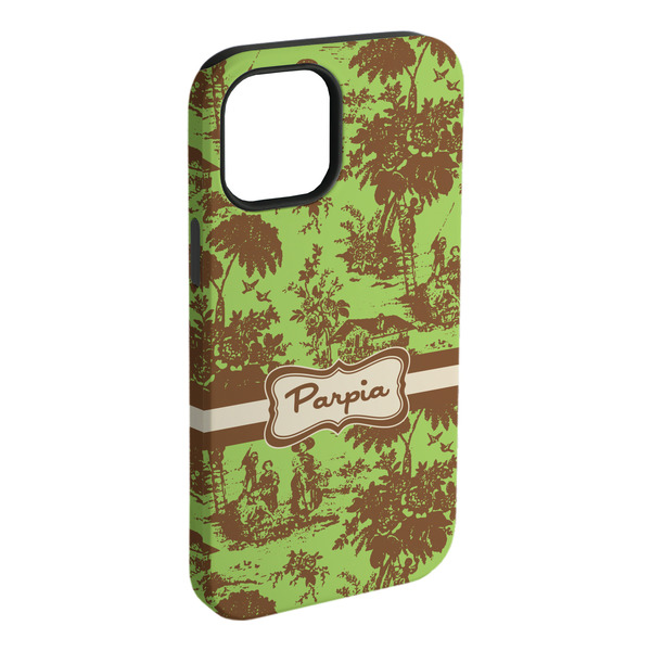 Custom Green & Brown Toile iPhone Case - Rubber Lined - iPhone 15 Pro Max (Personalized)