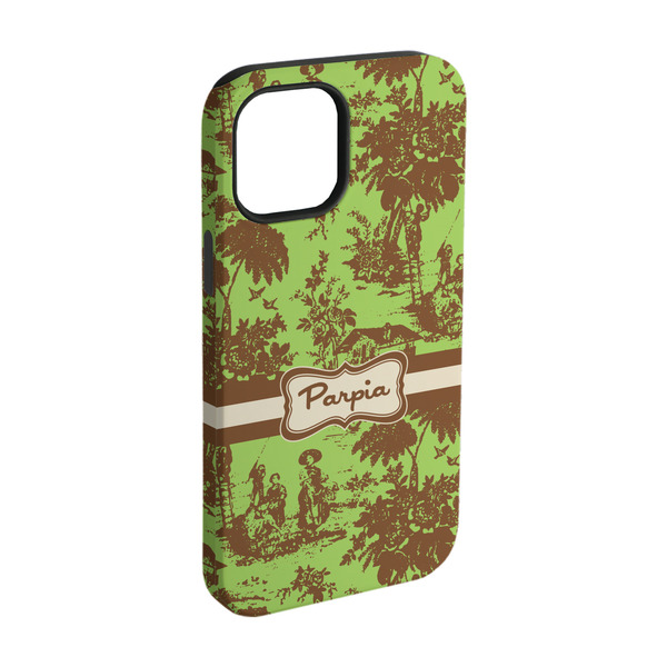 Custom Green & Brown Toile iPhone Case - Rubber Lined - iPhone 15 (Personalized)