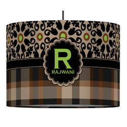 Moroccan Mosaic & Plaid 16" Drum Pendant Lamp - Fabric (Personalized)