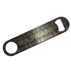 Moroccan Mosaic & Plaid Bar Bottle Opener - Silver w/ Name and Initial