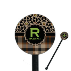 Moroccan Mosaic & Plaid 5.5" Round Plastic Stir Sticks - Black - Single Sided (Personalized)