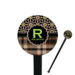 Moroccan Mosaic & Plaid 7" Round Plastic Stir Sticks - Black - Double Sided (Personalized)