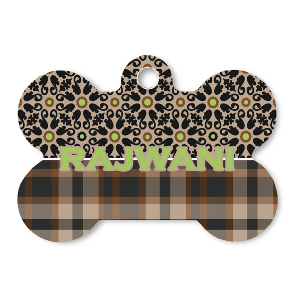 Custom Moroccan Mosaic & Plaid Bone Shaped Dog ID Tag (Personalized)