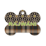 Moroccan Mosaic & Plaid Bone Shaped Dog ID Tag - Small (Personalized)