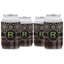 Moroccan Mosaic & Plaid Can Cooler (12 oz) - Set of 4 w/ Name and Initial