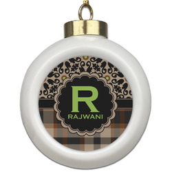 Moroccan Mosaic & Plaid Ceramic Ball Ornament (Personalized)