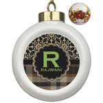 Moroccan Mosaic & Plaid Ceramic Ball Ornaments - Poinsettia Garland (Personalized)