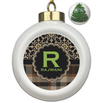 Moroccan Mosaic & Plaid Ceramic Ball Ornament - Christmas Tree (Personalized)