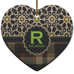 Moroccan Mosaic & Plaid Heart Ceramic Ornament w/ Name and Initial