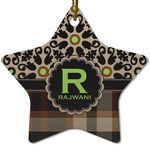 Moroccan Mosaic & Plaid Star Ceramic Ornament w/ Name and Initial