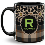 Moroccan Mosaic & Plaid 11 Oz Coffee Mug - Black (Personalized)