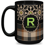 Moroccan Mosaic & Plaid 15 Oz Coffee Mug - Black (Personalized)