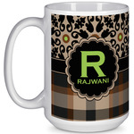 Moroccan Mosaic & Plaid 15 Oz Coffee Mug - White (Personalized)