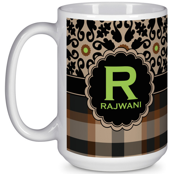 Custom Moroccan Mosaic & Plaid 15 Oz Coffee Mug - White (Personalized)