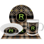 Moroccan Mosaic & Plaid Dinner Set - Single 4 Pc Setting w/ Name and Initial