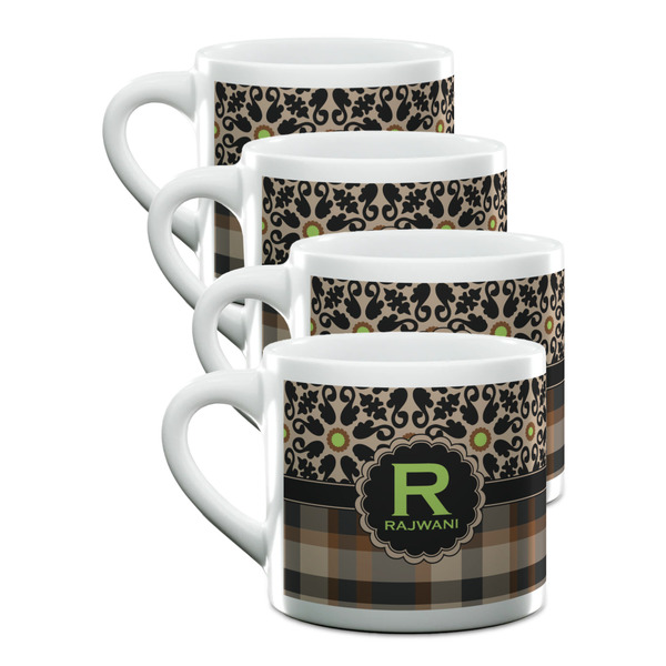 Custom Moroccan Mosaic & Plaid Double Shot Espresso Cups - Set of 4 (Personalized)